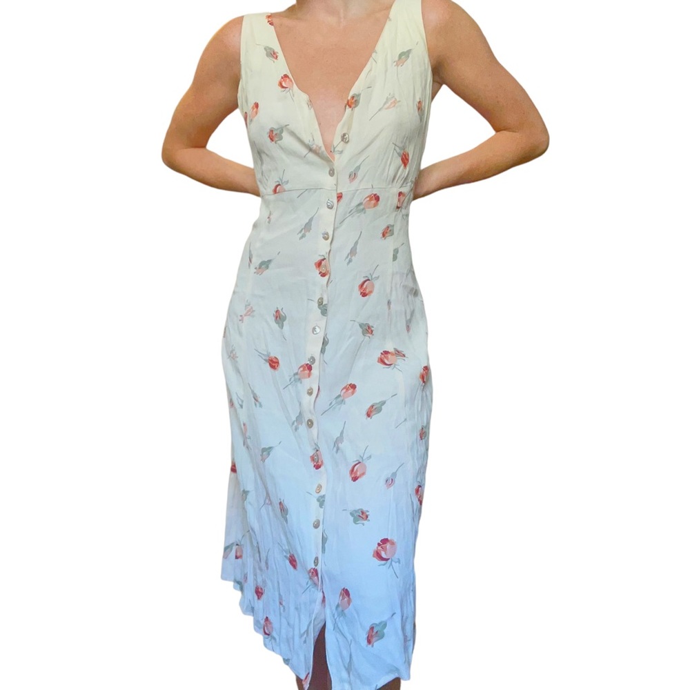 Floral button down midi dress tie back